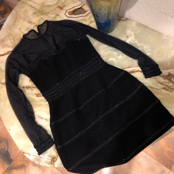 TADASHI black sheer long sleeve dress size L - Picture 2 of 6